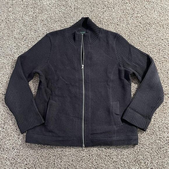 Harve Benard Sweaters - Harve Benard Sweater Womens XL Brown Wool Full Zip Ribbed Sleeves Pockets